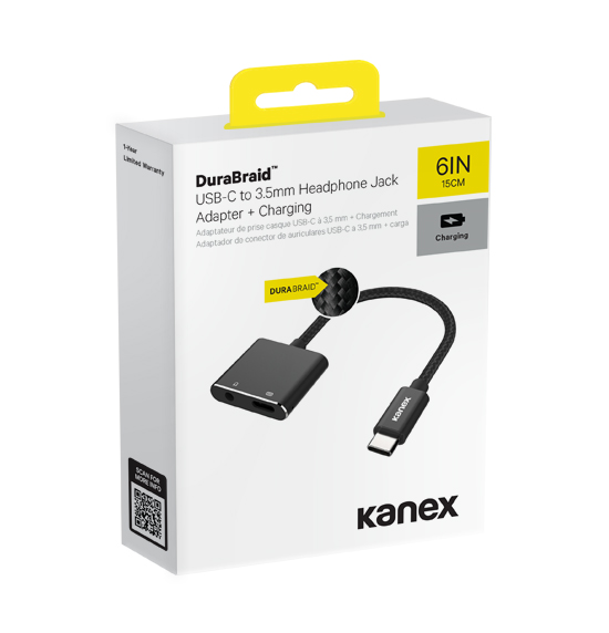 Kanex DuraBraid USB-C to 3.5mm Headphone Jack Adapter Charging