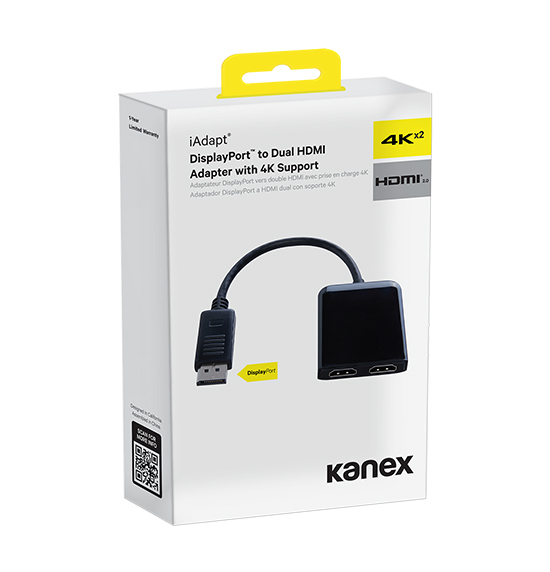 Kanex iAdapt DisplayPort™ to Dual HDMI™ Adapter with 4K Support